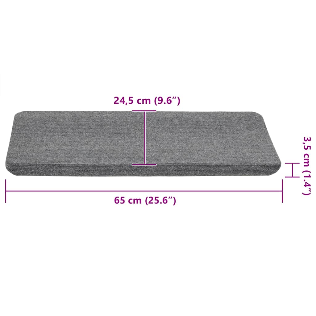 Samoljepljivi otirači za stepenice 15 kom 65x24,5x3,5 cm sivi