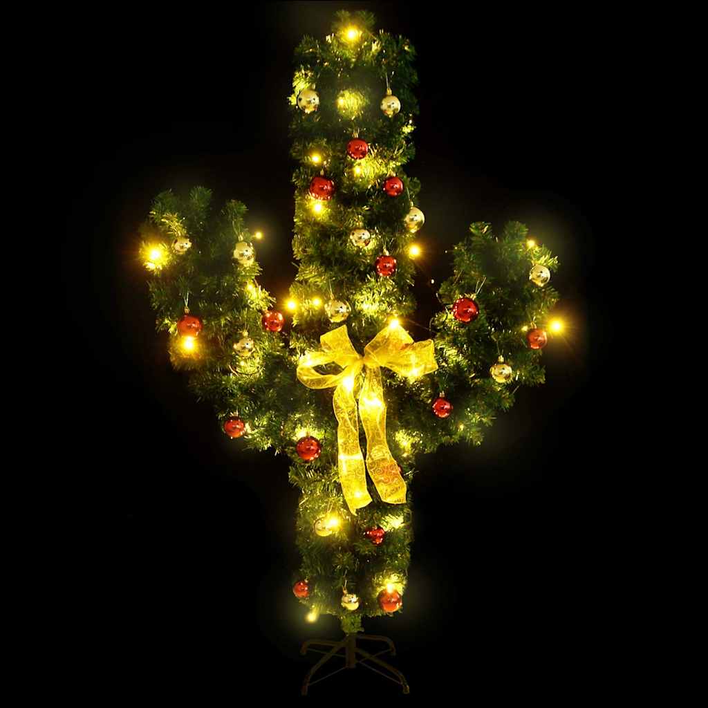 Božićni kaktus sa stalkom i LED žaruljama zeleni 210 cm PVC