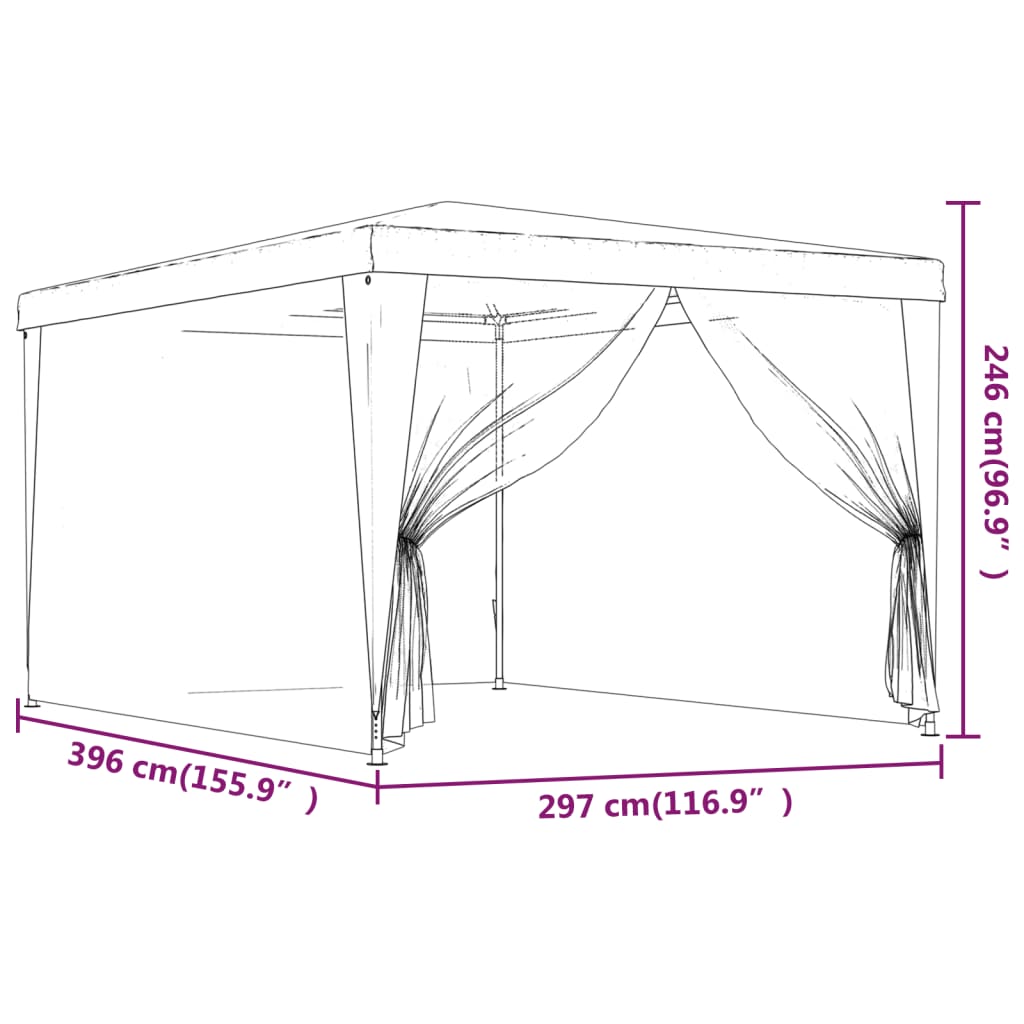Šator za zabave s 4 mrežasta bočna zida plavi 3 x 4 m HDPE