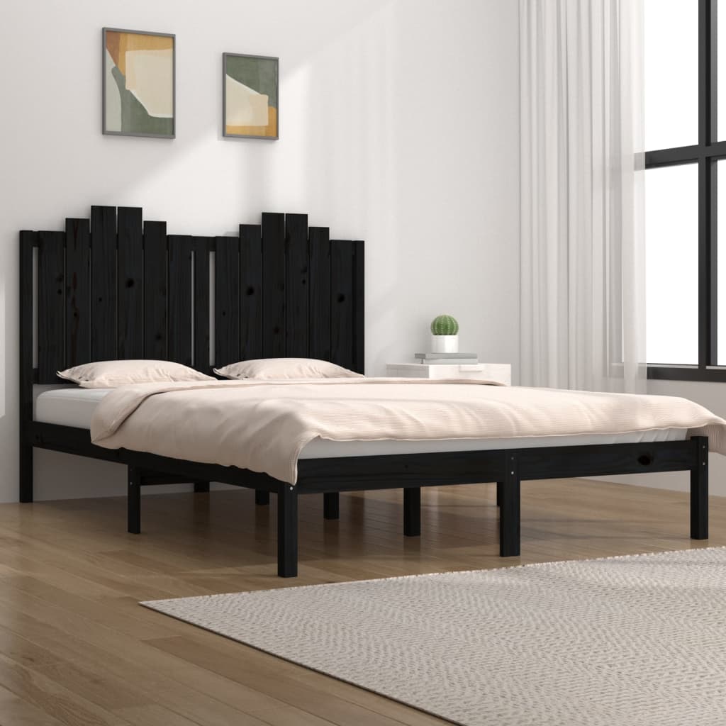 Okvir za krevet od masivne borovine crni 140 x 190 cm