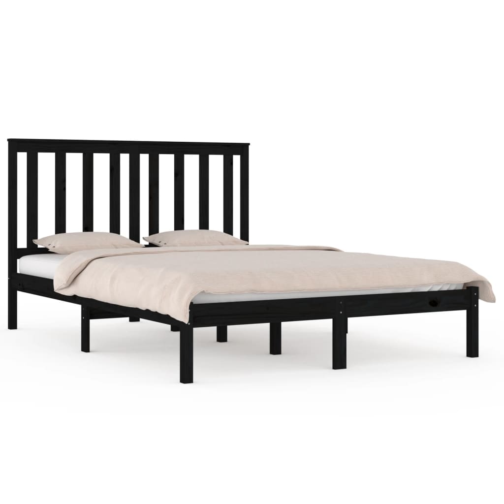 Okvir za krevet od masivne borovine crni 140 x 190 cm