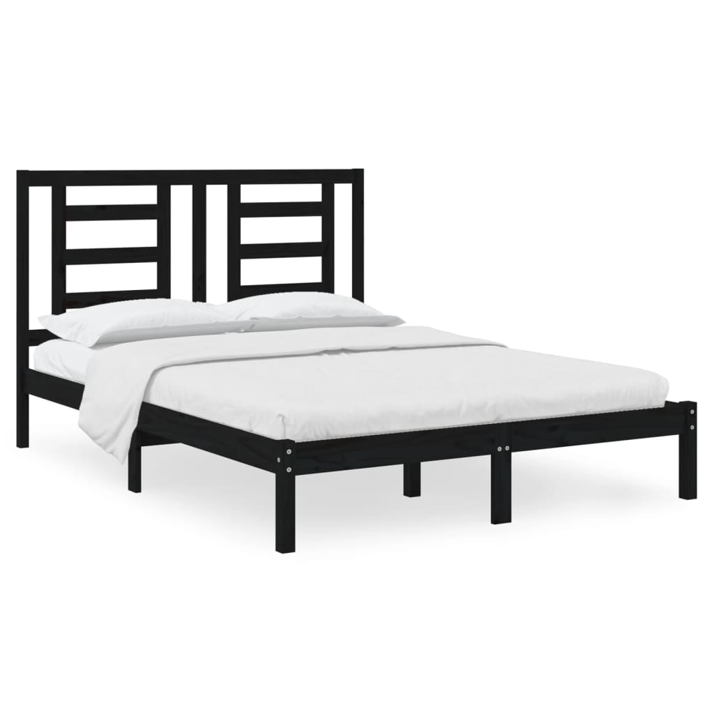 Okvir za krevet od masivne borovine crni 140 x 190 cm