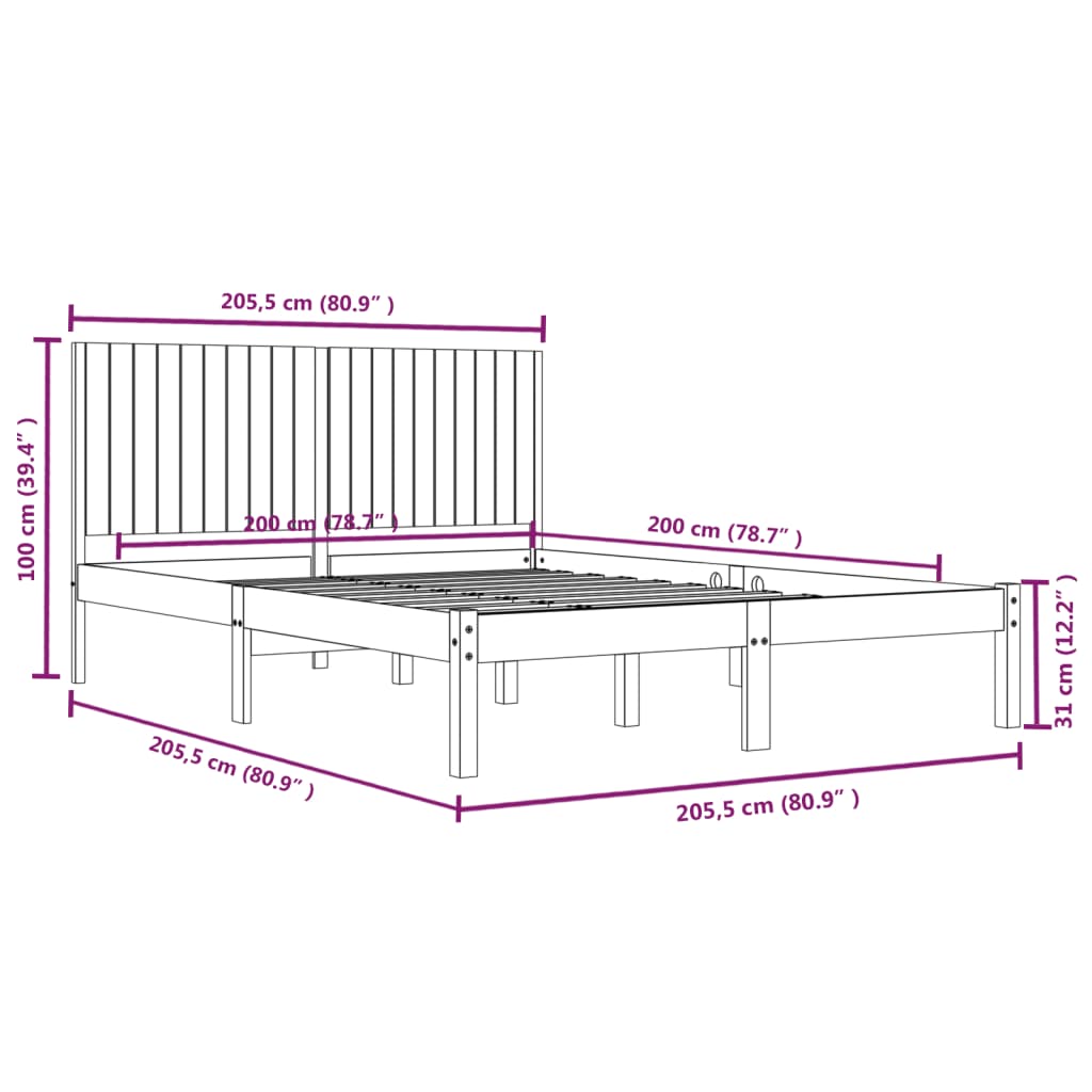 Okvir kreveta bez madraca bijeli 200x200 cm od masivne borovine