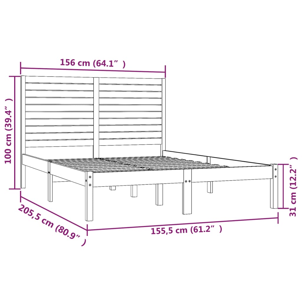 Okvir za krevet od masivnog drva crni 150 x 200 cm veliki