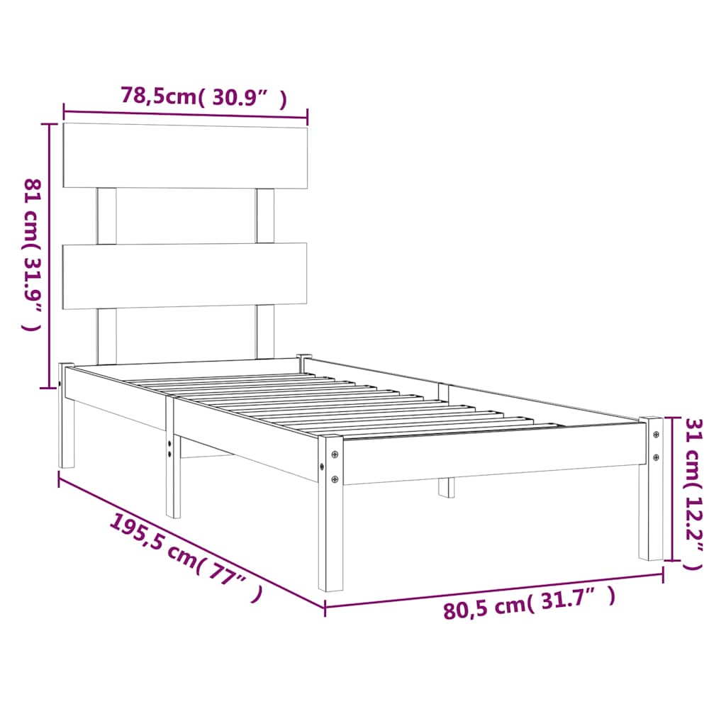 Okvir za krevet od masivnog drva 75 x 190 cm jednokrevetni