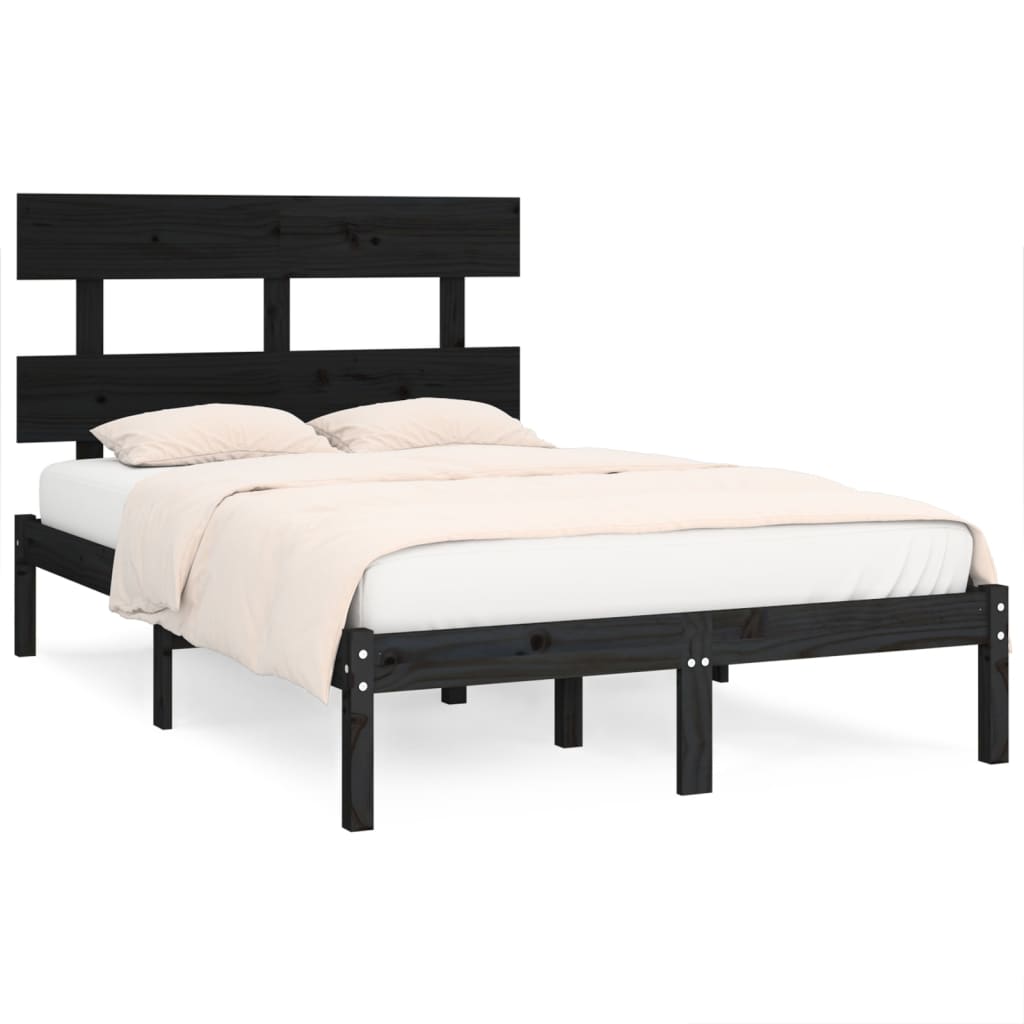 Okvir za krevet od masivnog drva crni 140 x 190 cm