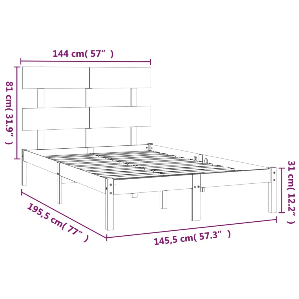 Okvir za krevet od masivnog drva crni 140 x 190 cm