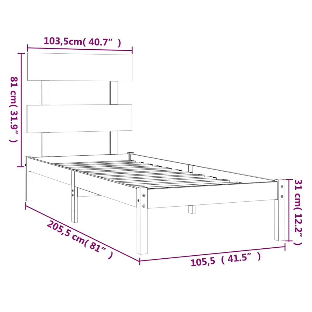 Okvir za krevet od masivnog drva bijeli 100 x 200 cm