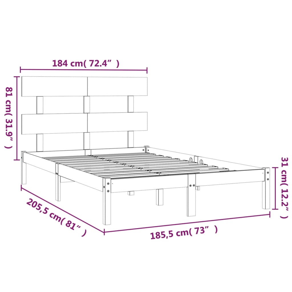 Okvir za krevet od masivnog drva bijeli 180 x 200 cm veliki