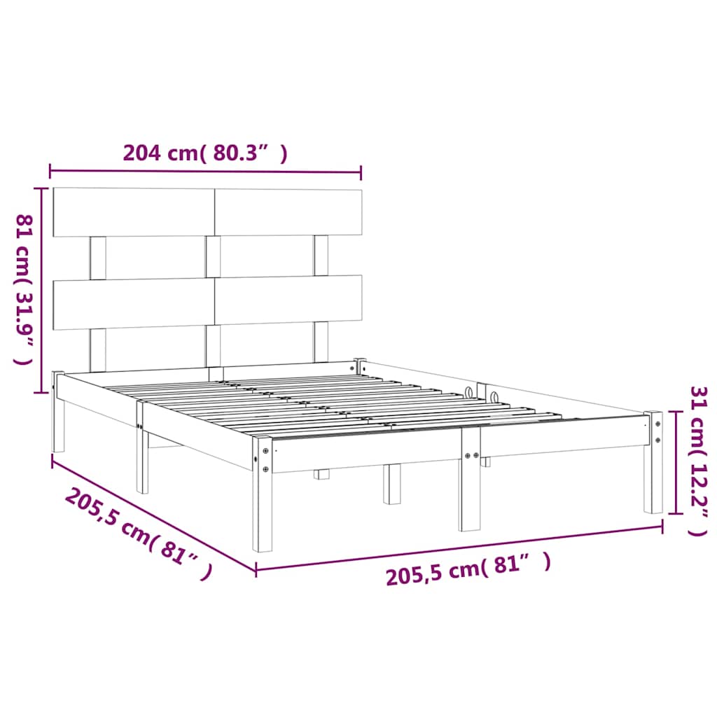 Okvir za krevet od masivne borovine sivi 200 x 200 cm