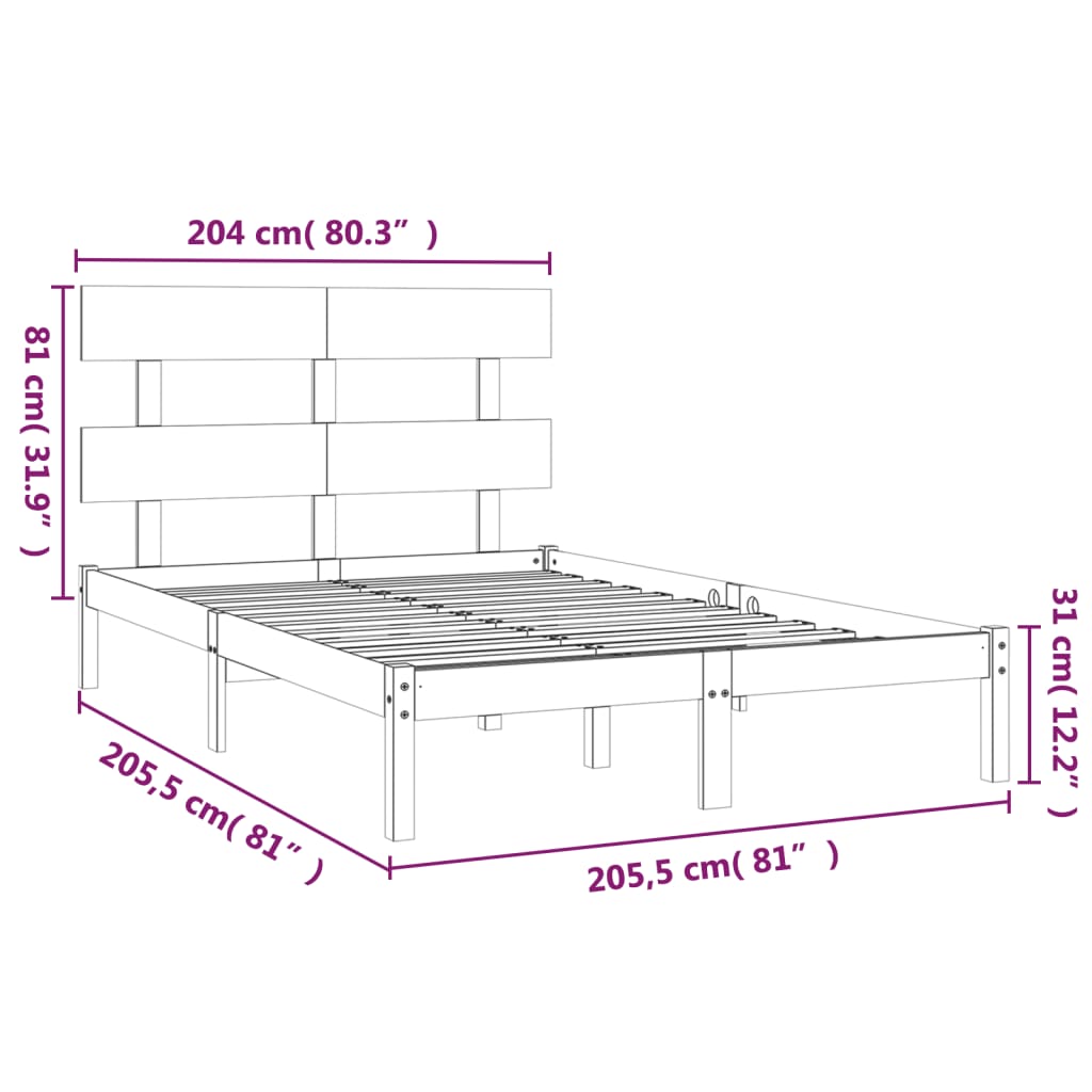 Okvir za krevet od masivne borovine crni 200 x 200 cm