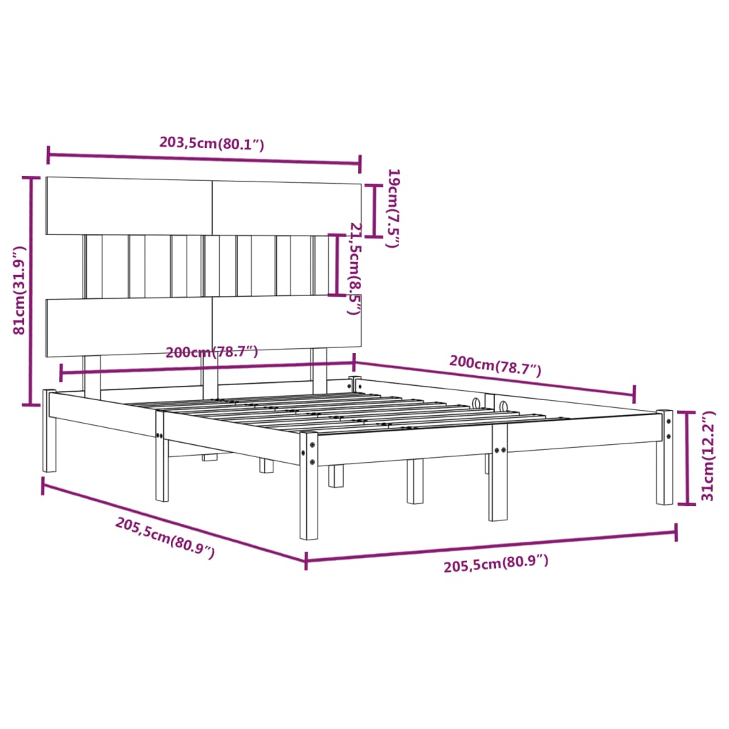 Okvir za krevet od masivne borovine boja meda 200 x 200 cm