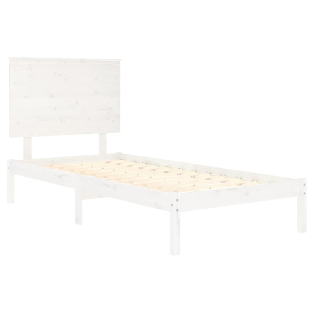 Okvir za krevet bijeli od masivnog drva 90 x 190 cm mali