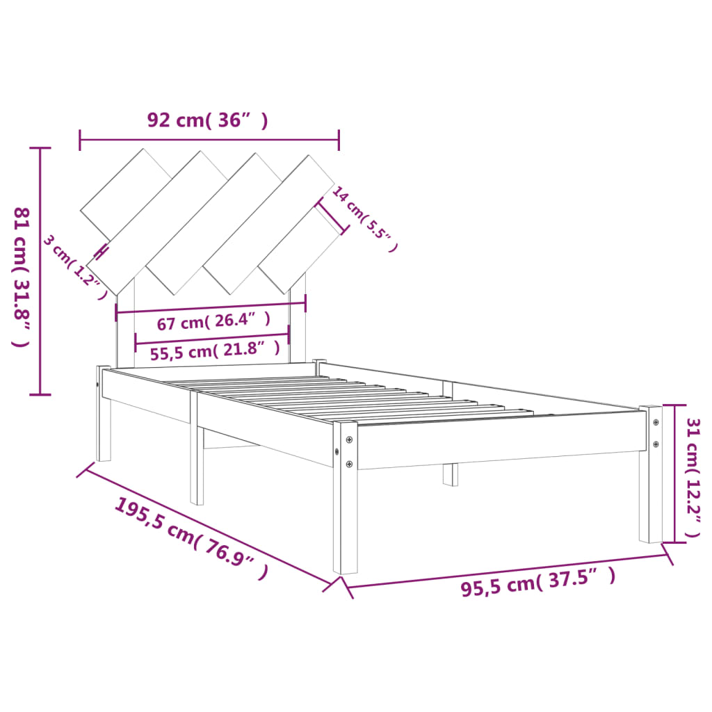 Okvir za krevet bijeli 90x190 cm jednokrevetni masivno drvo