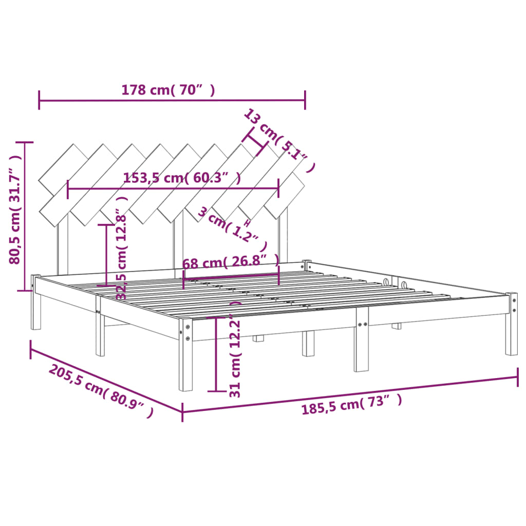 Okvir za krevet od masivnog drva 180x200 cm veliki bračni