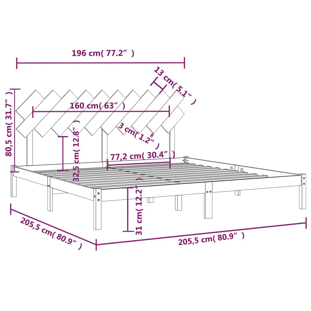 Okvir za krevet 200 x 200 cm od masivne borovine