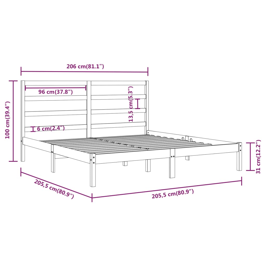 Okvir za krevet od masivne borovine crni 200 x 200 cm