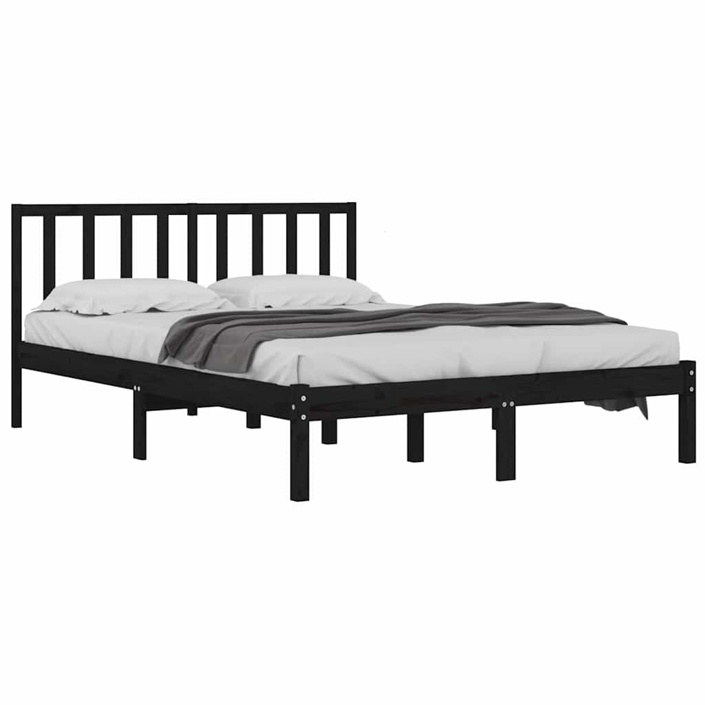 Okvir za krevet od masivne borovine crni 140 x 190 cm