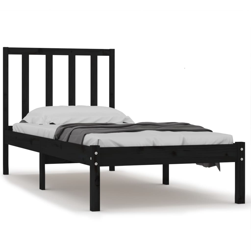 Okvir za krevet od borovine crni 75 x 190 cm jednokrevetni