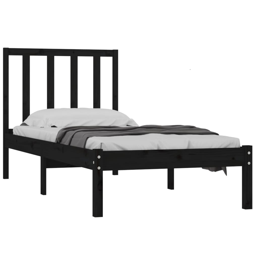 Okvir za krevet od borovine crni 75 x 190 cm jednokrevetni