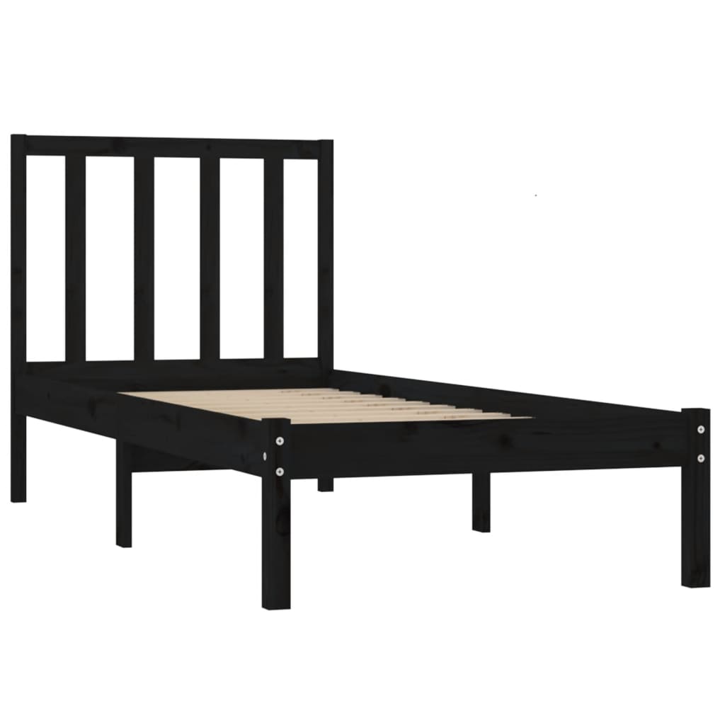 Okvir za krevet od borovine crni 75 x 190 cm jednokrevetni