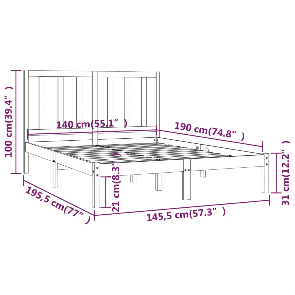 Okvir za krevet od masivne borovine crni 140 x 190 cm