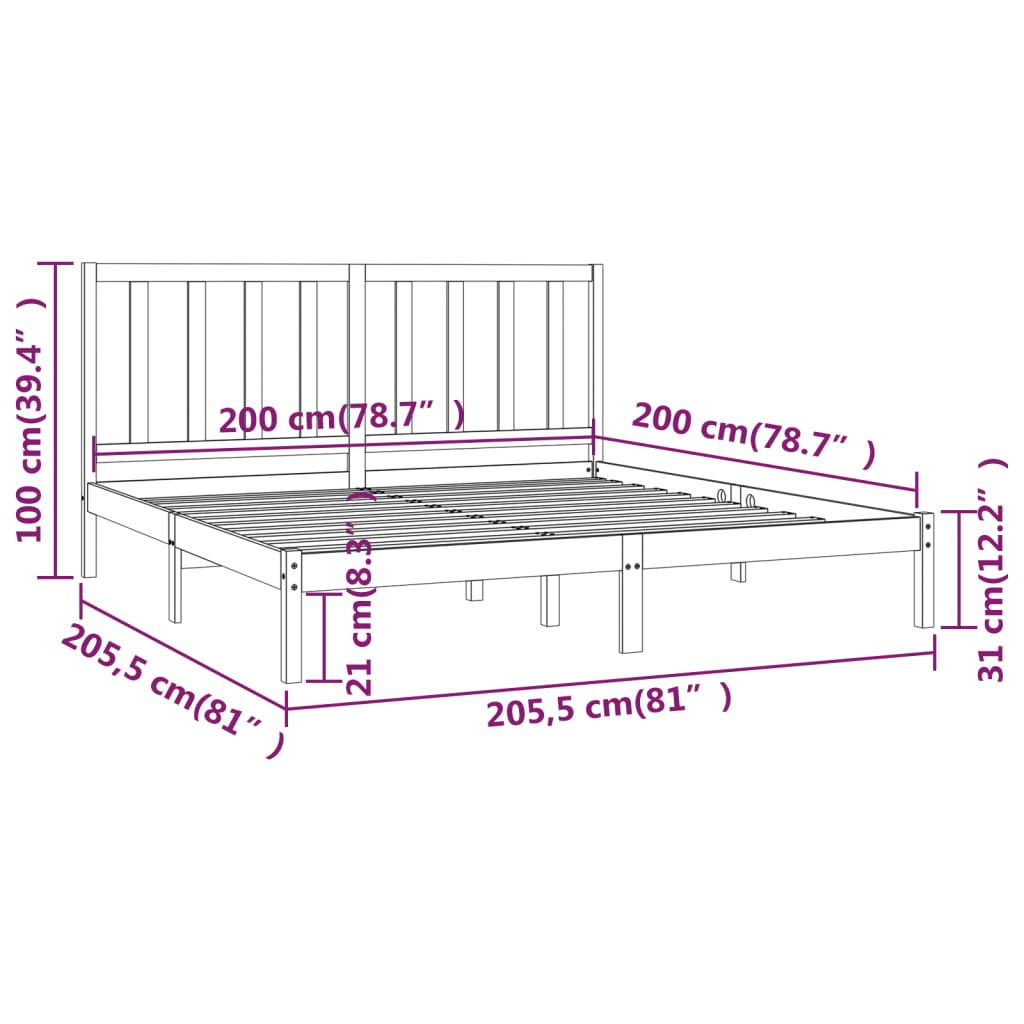 Okvir za krevet od masivne borovine sivi 200 x 200 cm