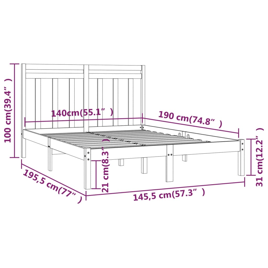 Okvir za krevet od masivnog drva crni 140 x 190 cm