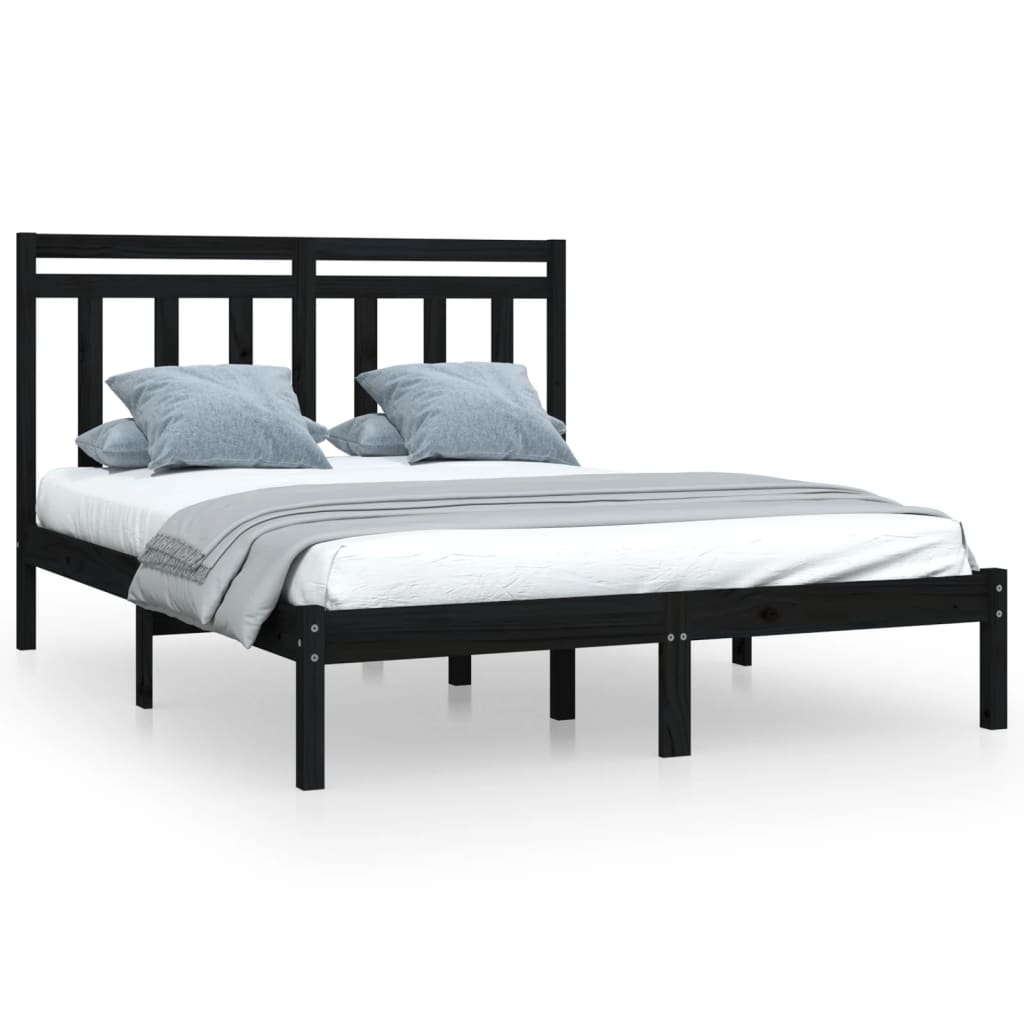 Okvir za krevet od masivnog drva crni 150 x 200 cm veliki