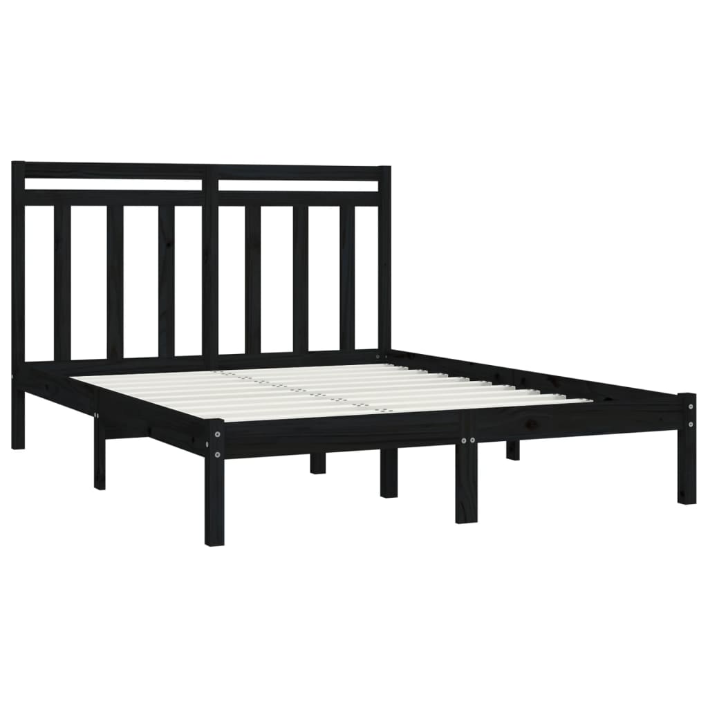 Okvir za krevet od masivnog drva crni 150 x 200 cm veliki