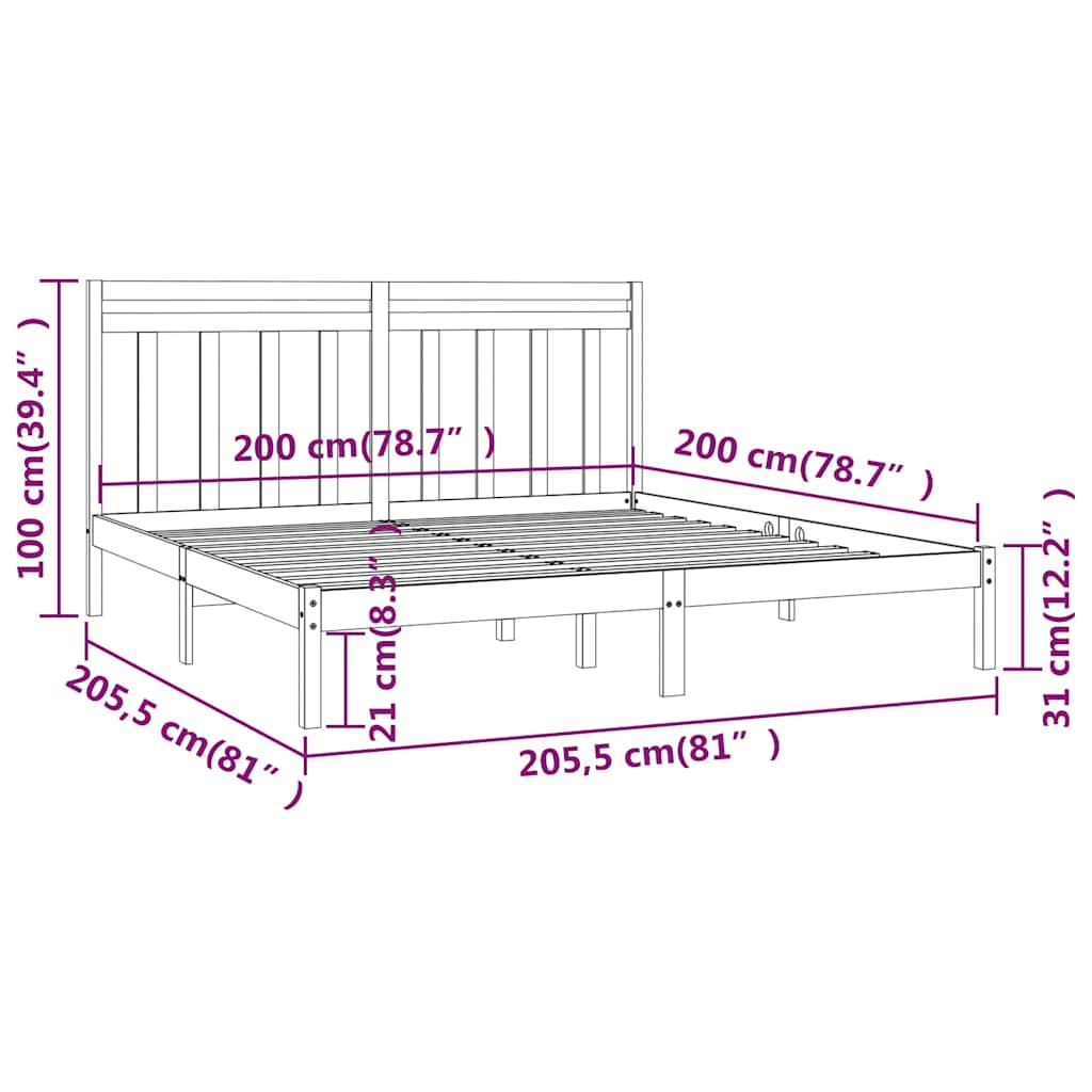 Okvir za krevet od masivne borovine sivi 200 x 200 cm