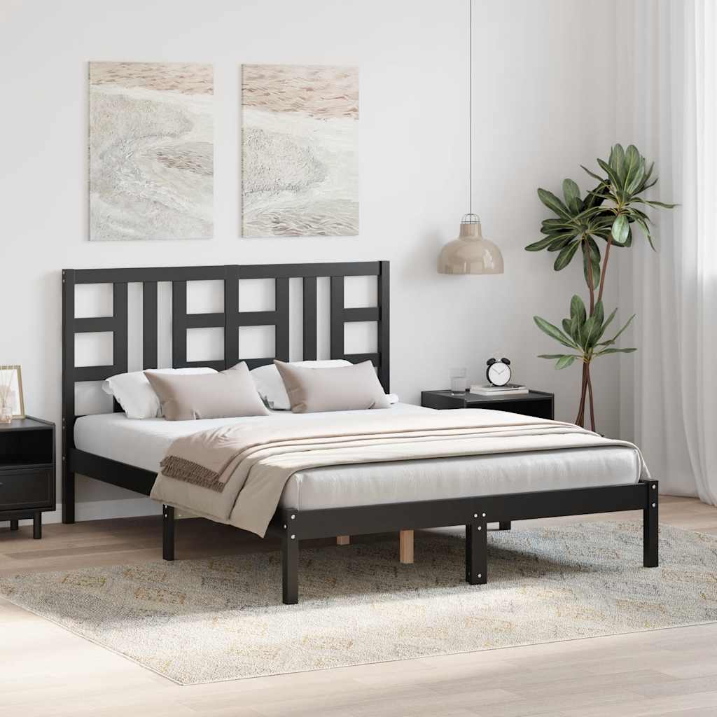Okvir za krevet od masivnog drva crni 140 x 190 cm