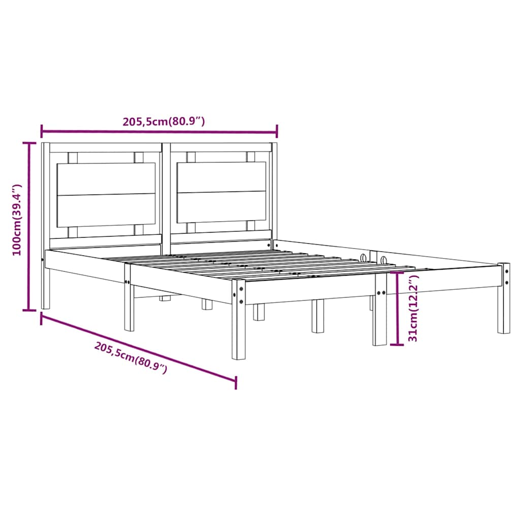 Okvir za krevet od masivne borovine crni 200 x 200 cm
