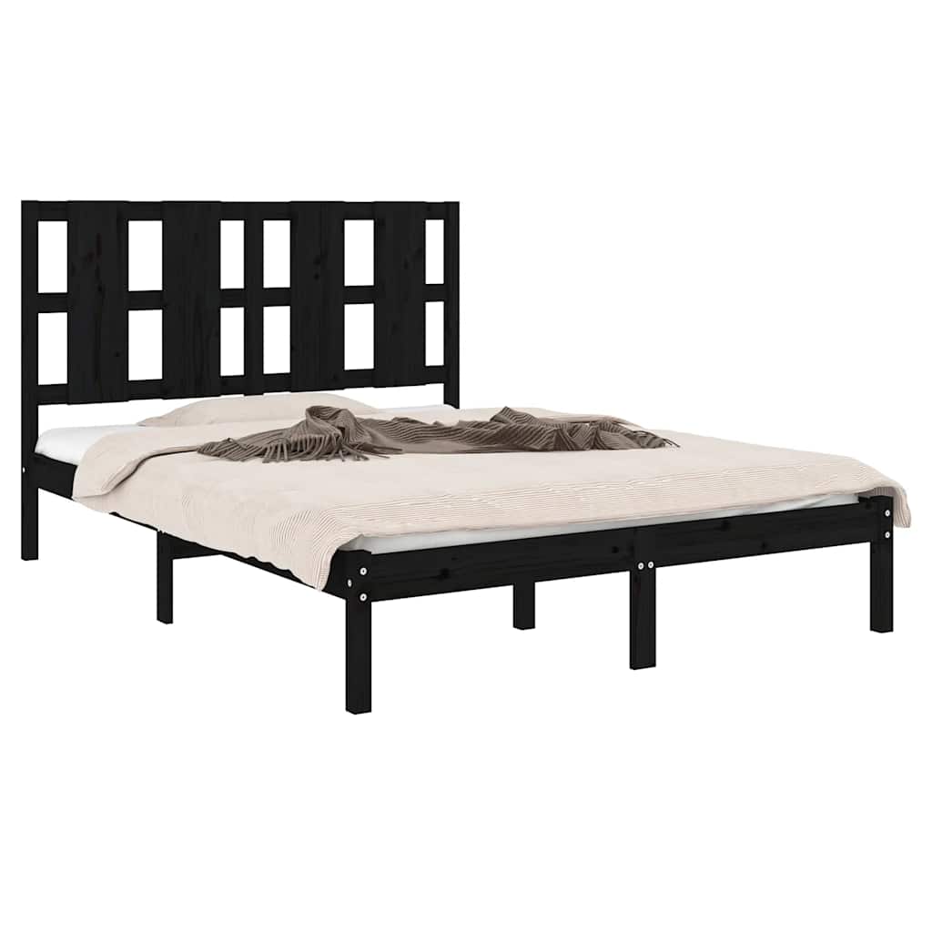 Okvir za krevet od masivne borovine crni 140 x 190 cm