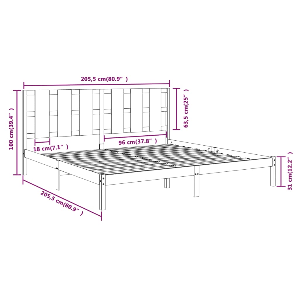 Okvir za krevet od masivne borovine sivi 200 x 200 cm