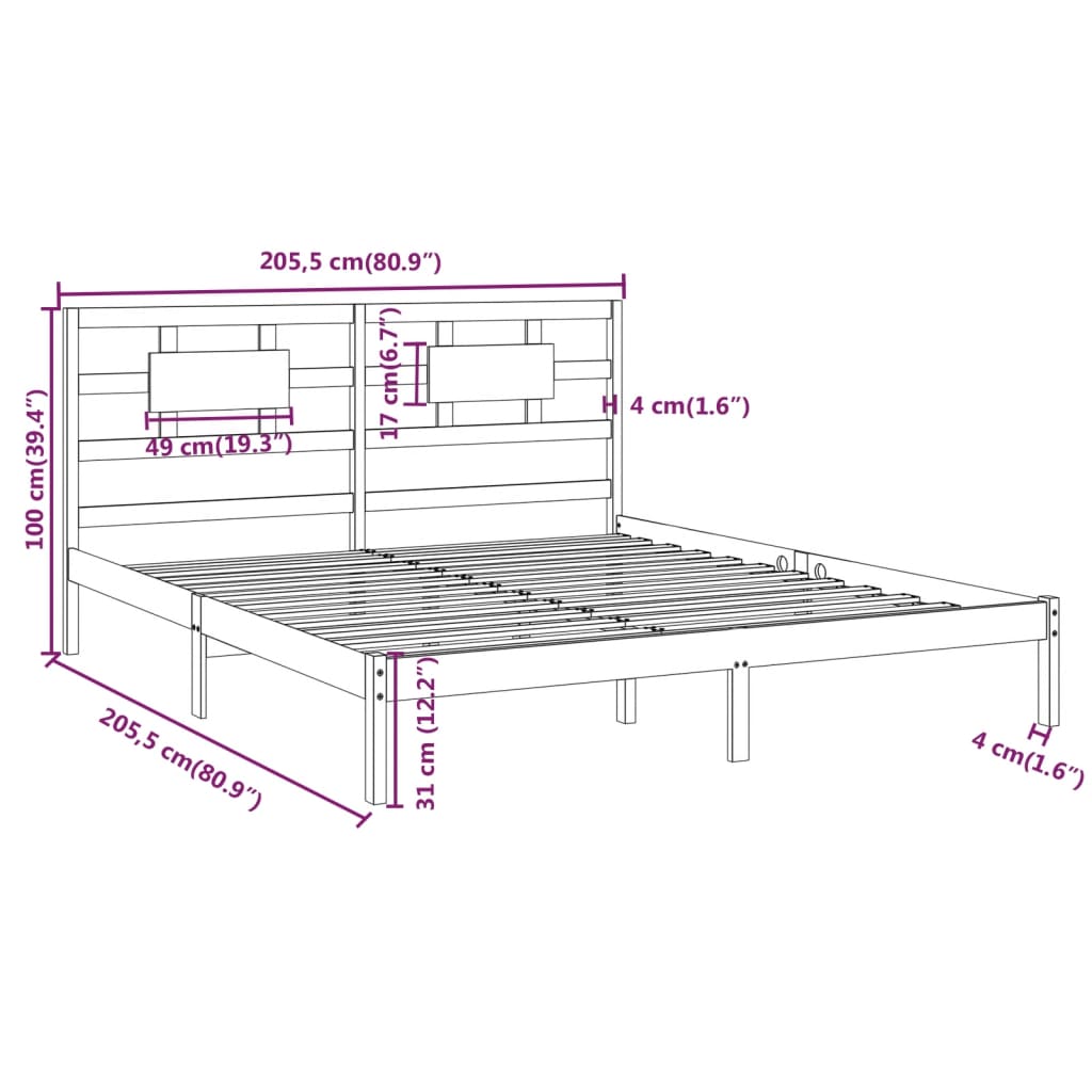 Okvir za krevet od masivne borovine sivi 200 x 200 cm