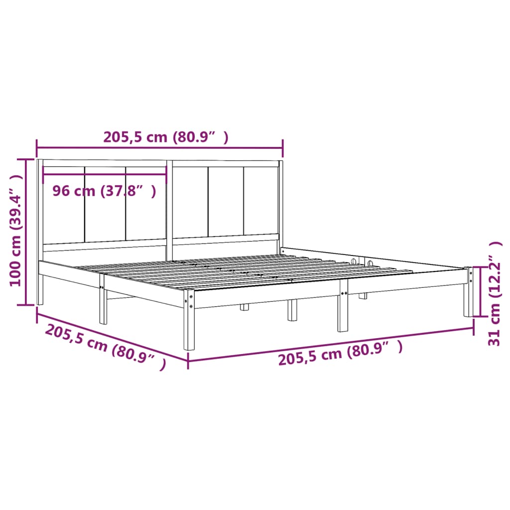 Okvir za krevet od masivne borovine crni 200 x 200 cm