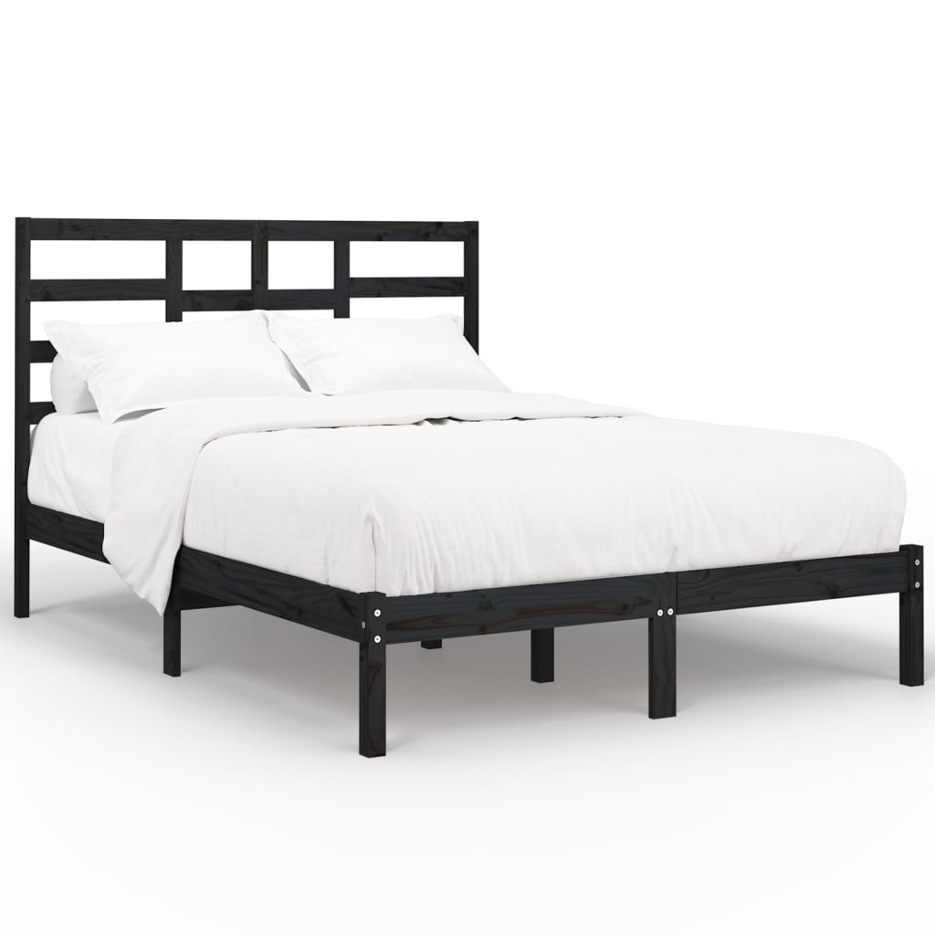 Okvir za krevet od masivnog drva crni 140 x 190 cm