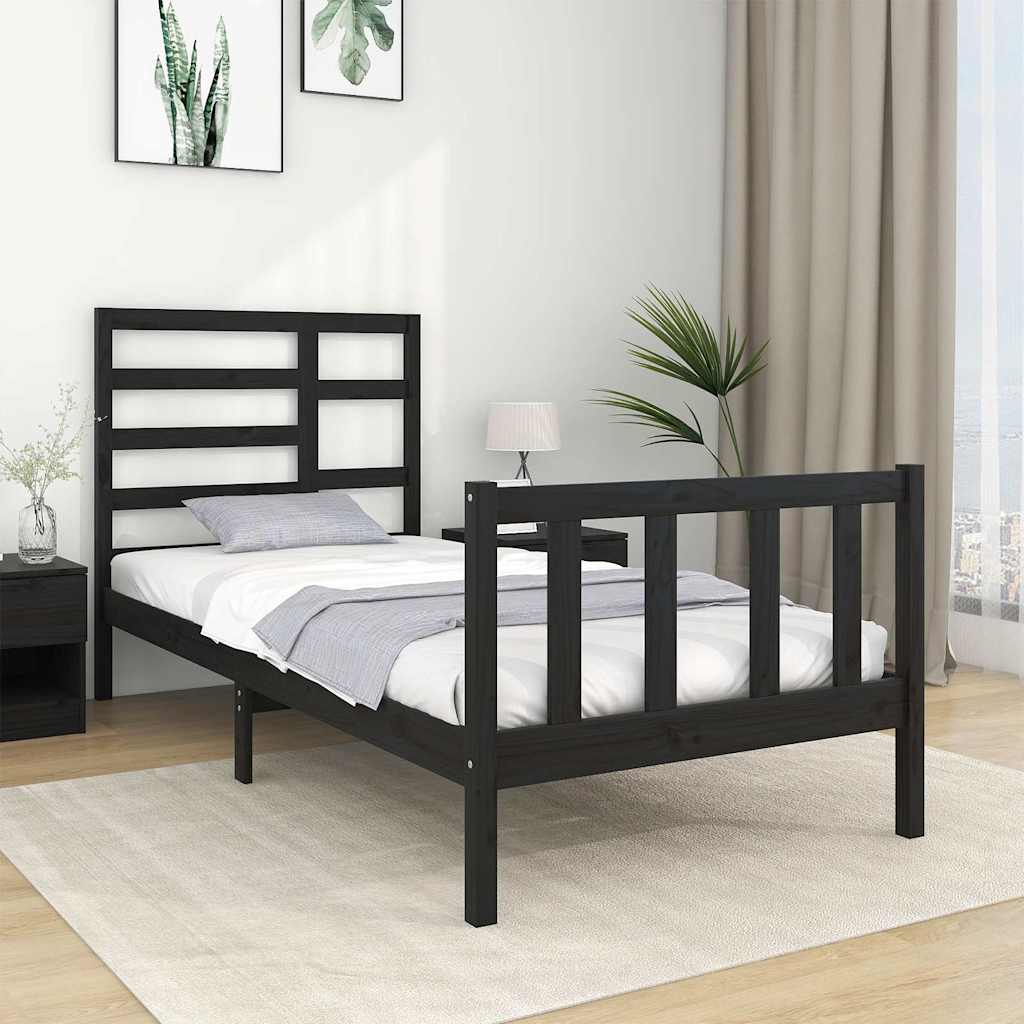 Okvir za krevet od masivnog drva crni 75 x 190 cm mali