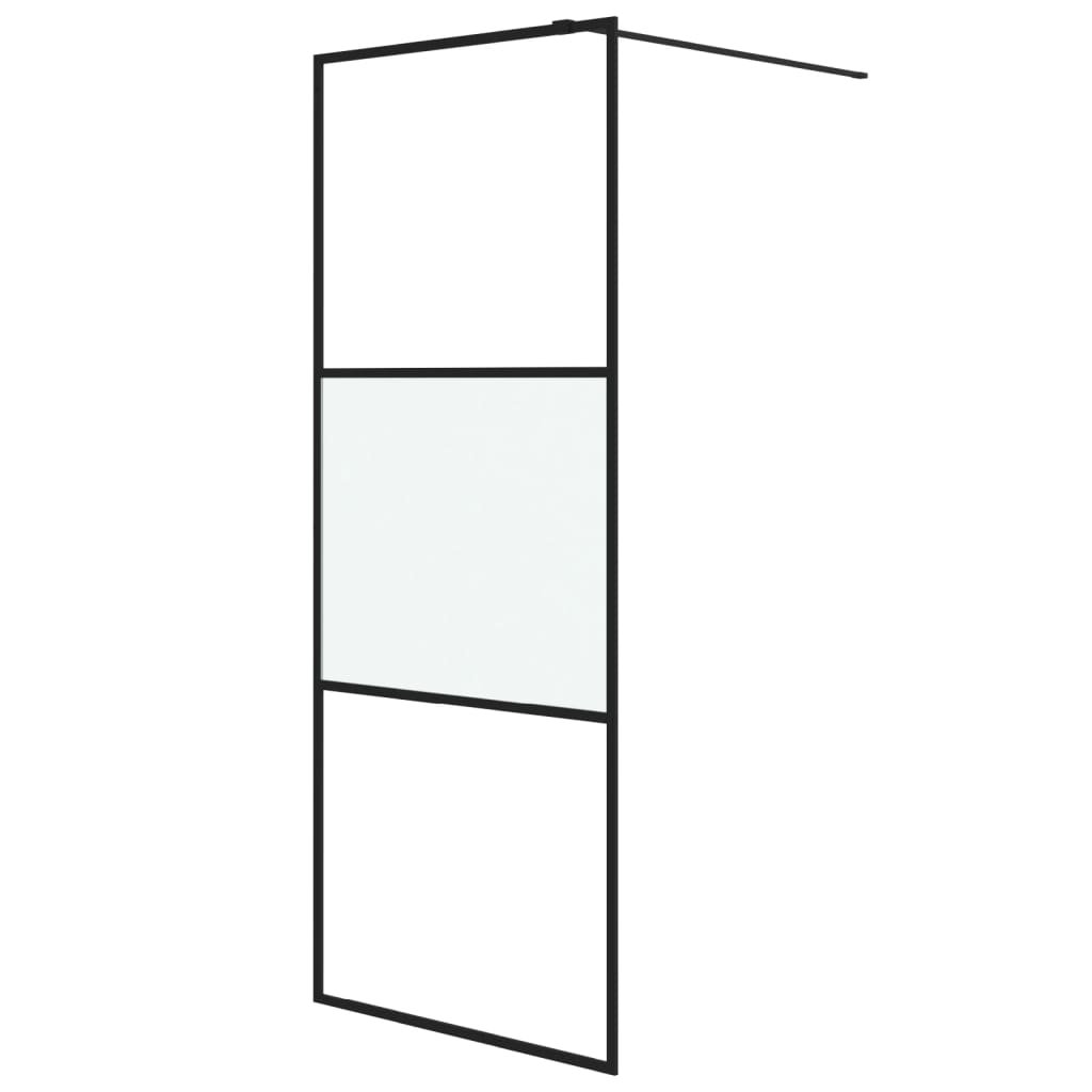 Pregrada za tuš crna 80 x 195 cm s napola mutnim staklom ESG