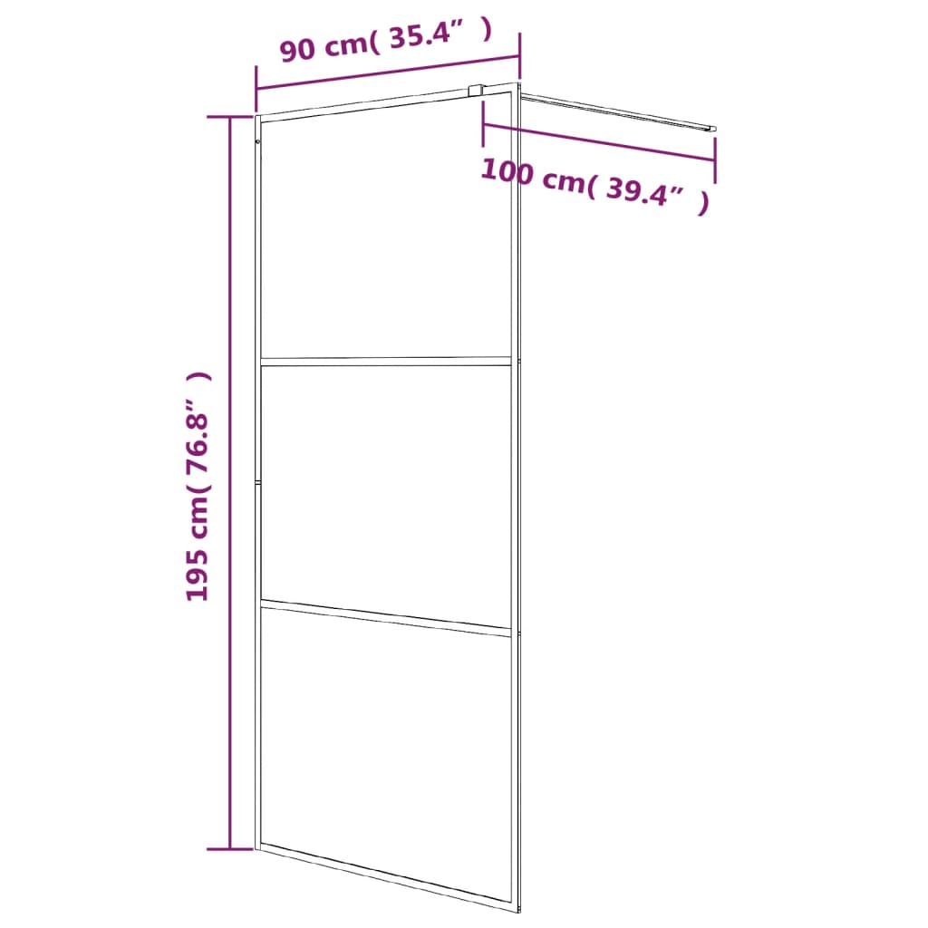 Pregrada za tuš crna 90 x 195 cm s napola mutnim staklom ESG