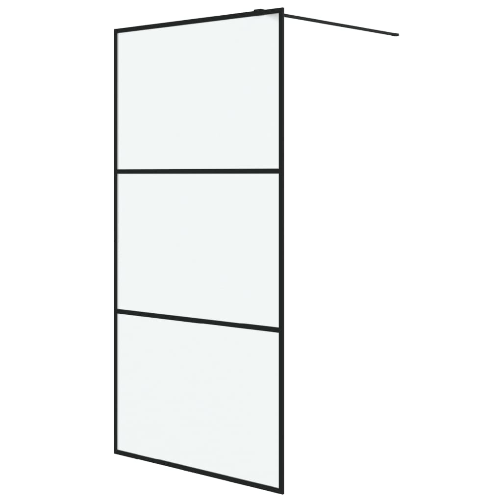 Pregrada za tuš crna 100 x 195 cm s mutnim staklom ESG