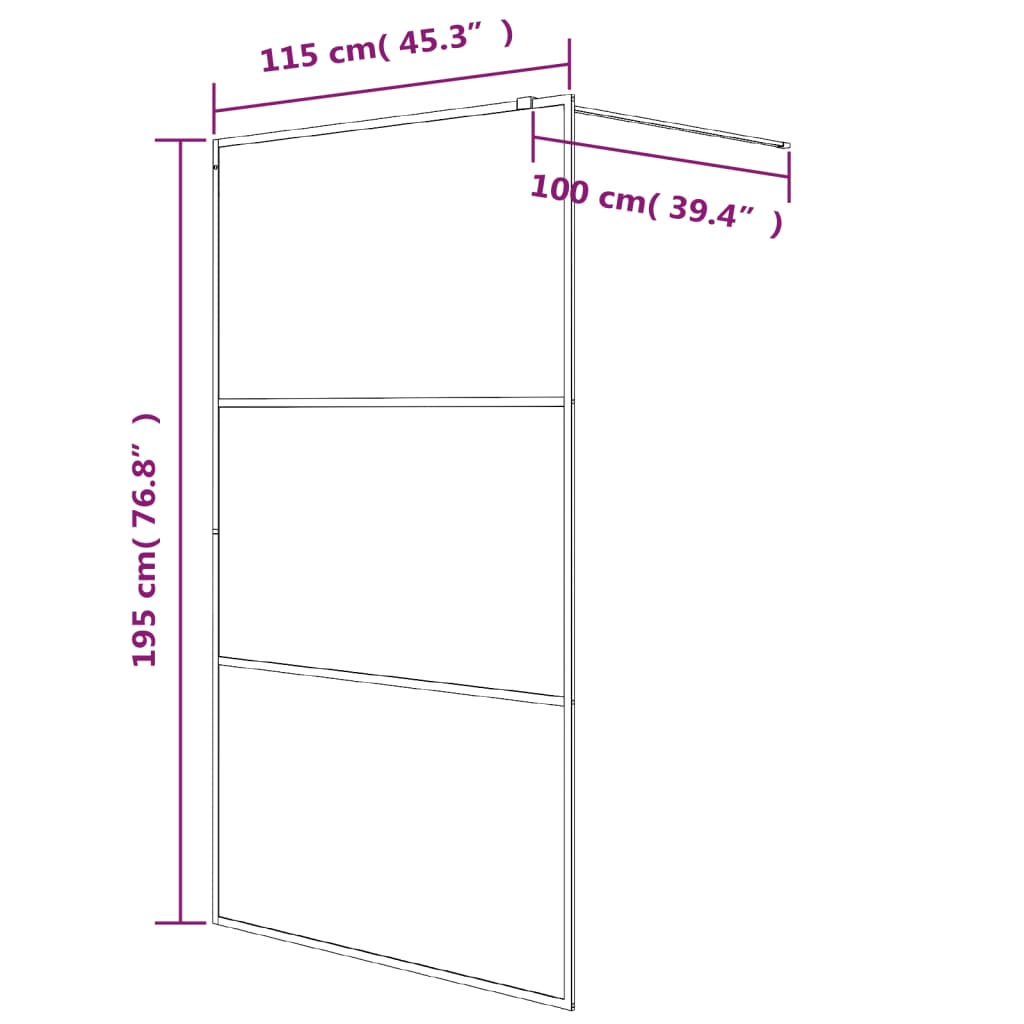 Pregrada za tuš crna 115 x 195 cm s mutnim staklom ESG
