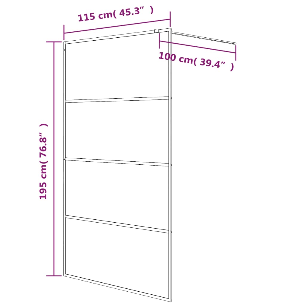 Pregrada za tuš crna 115 x 195 cm s mutnim staklom ESG