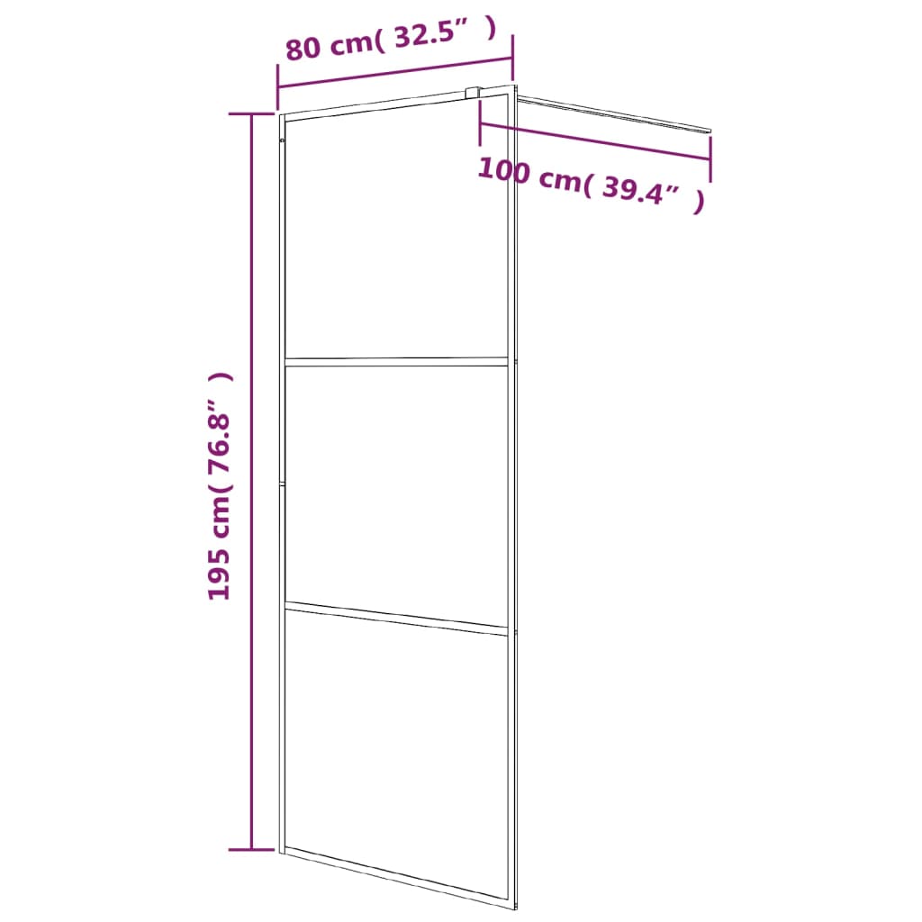 Pregrada za tuš crna 80 x 195 cm s prozirnim staklom ESG