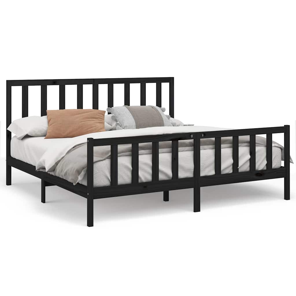 Okvir za krevet od masivne borovine crni 200 x 200 cm