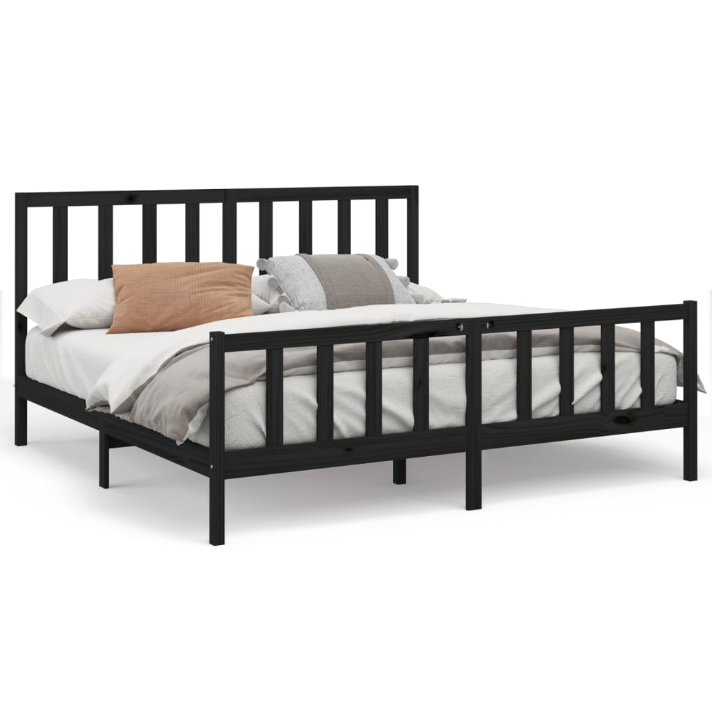 Okvir za krevet od masivne borovine crni 200 x 200 cm