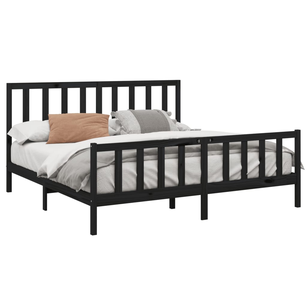 Okvir za krevet od masivne borovine crni 200 x 200 cm