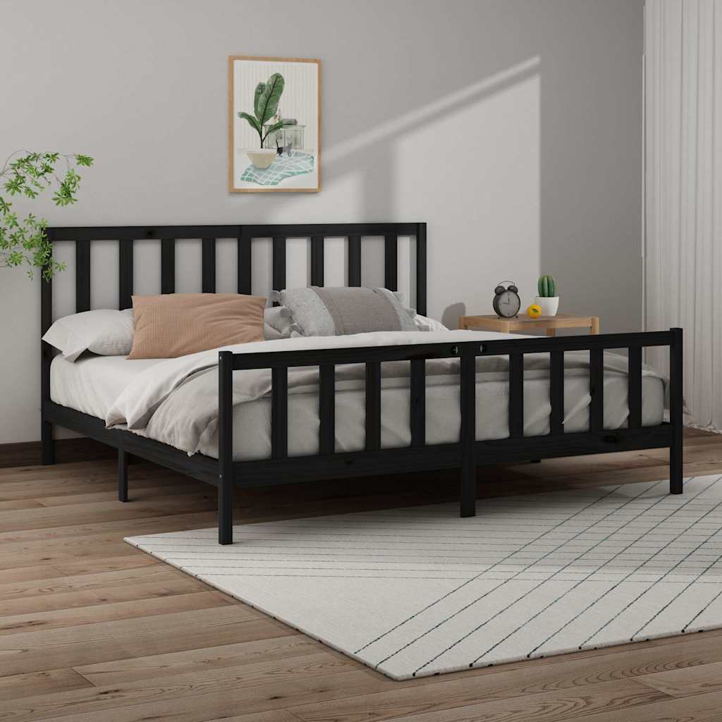 Okvir za krevet od masivne borovine crni 200 x 200 cm