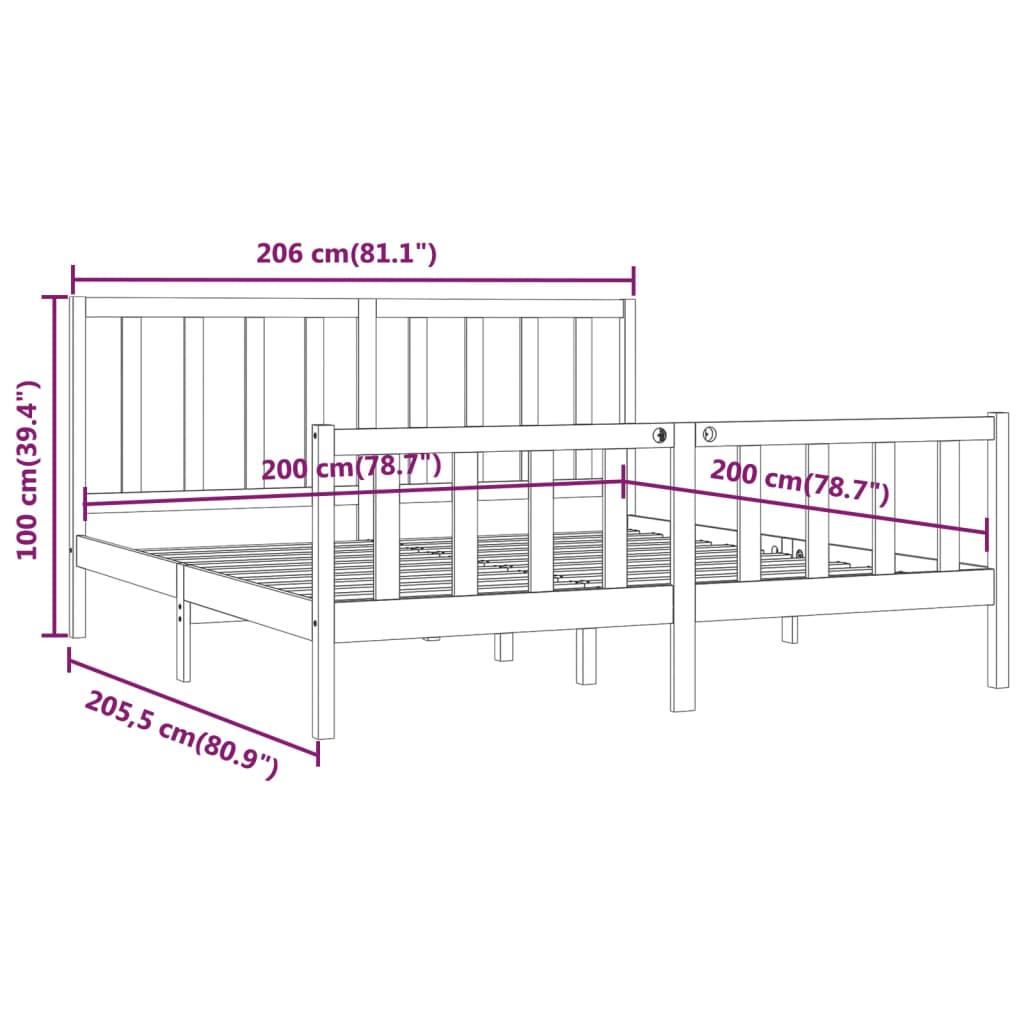 Okvir za krevet od masivne borovine sivi 200 x 200 cm